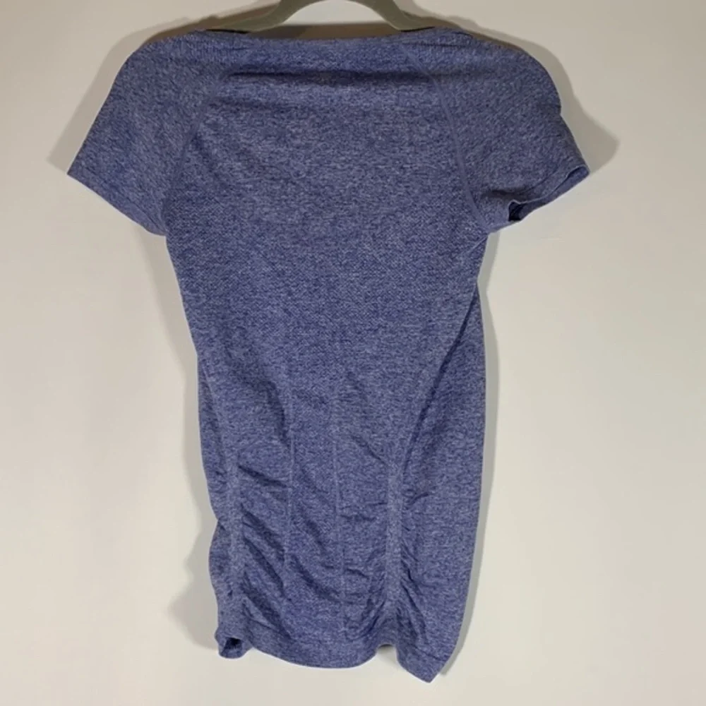 Athleta Blue Ruched Athletic Workout Short Sleeve T-Shirt - Picture 4 of 6